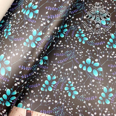 Green florals Faux leather vinyl fabric. 39x66cm roll