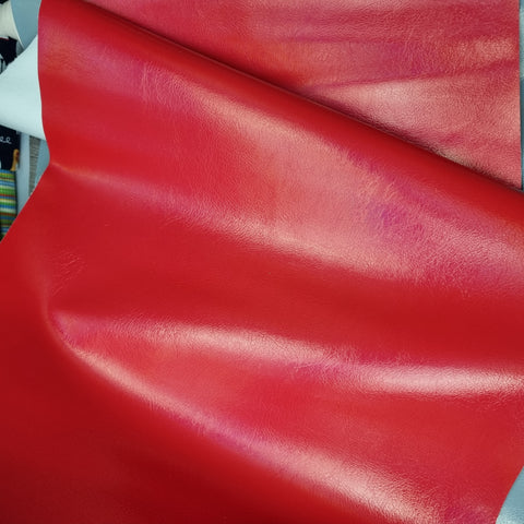 31x130cm BOLT END. Red Oil Slick Effect Metallic PVC Faux vinyl fabric.