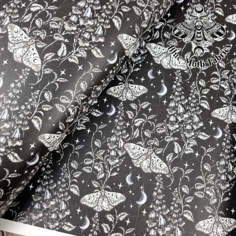 Gothic Moth floral Faux leather vinyl fabric. 39x66cm roll