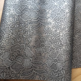 19x135cm BOLT END. OLIVE. Lace Effect Floral Faux leather / vinyl fabric.