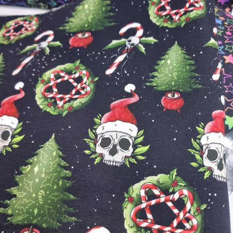 90cm. BOLT END. Spooky Christmas French Terry fabric