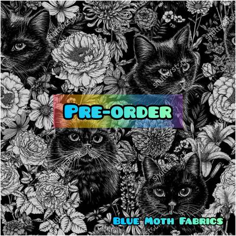 PRE-ORDER. Black Cats and Flowers fabric. By METER