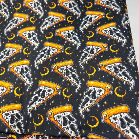 98cm BOLT END. Ghost scream pizza 100% cotton poplin fabric