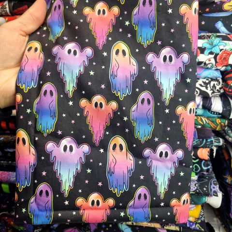 1m BOLT END. Rainbow Ghosts 100% cotton poplin fabric