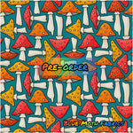 PRE-ORDER. Orange Mushrooms fabric. By METER