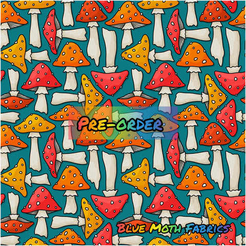 PRE-ORDER. Orange Mushrooms fabric. By METER