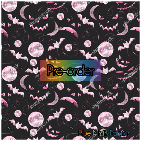 Pink Bats Jack o Lantern fabric. By METER