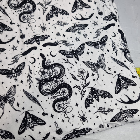 1m BOLT END. White serpent moth Bamboo jersey fabrics