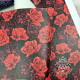 Red roses Faux leather / vinyl fabric. 39x66cm roll