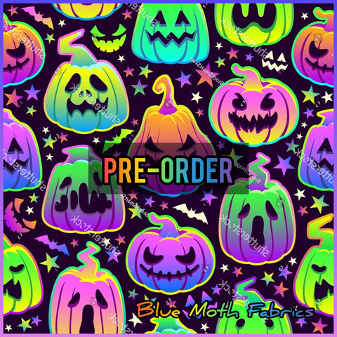 PRE-ORDER. Neon Rainbow Pumpkins 3. fabric. By METER