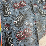 Tattoo Love Bird textured Faux leather / vinyl fabric. 39x66cm roll
