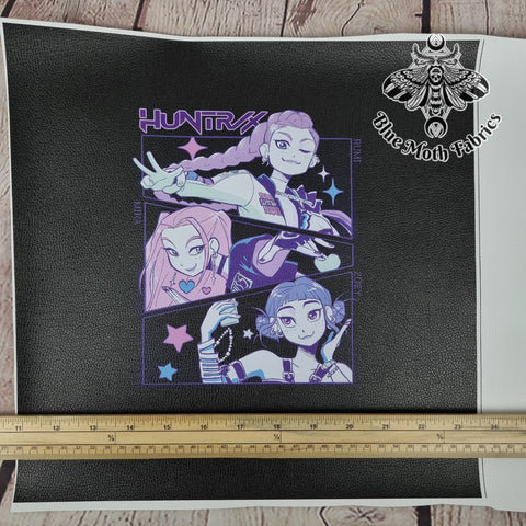 K pop demon hunters purple textured Faux leather / vinyl fabric. 33x33cm PANEL