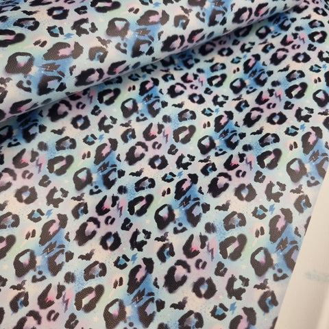 Blue Grunge Leopard faux leather / vinyl fabric. 39x66cm roll