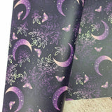 Purple Moons Faux leather / vinyl fabric. 39x66cm roll