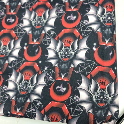 85cm BOLT END. Evil Bat 100% cotton poplin fabric