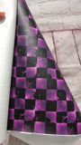 Purple checkerboard spider Textured faux leather / vinyl fabric. 39x66cm roll