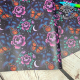 Monarch Butterfly Flowers Faux leather / vinyl fabric. 39x66cm roll