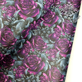 Purple roses Textured Faux leather vinyl fabric. 39x66cm roll