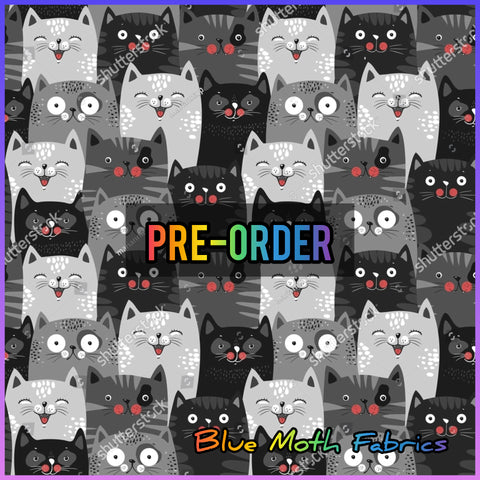 PRE-ORDER. Grey Cats fabric. By METER