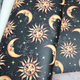 Celestial Sun Moon textured Faux leather / vinyl fabric. 39x66cm roll