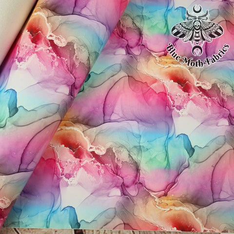 Rainbow marble ink Faux leather vinyl fabric. 39x66cm roll