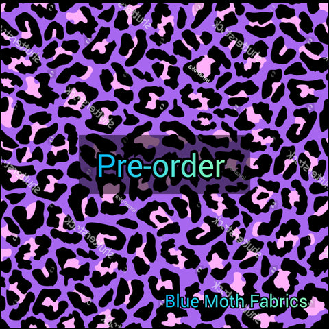 PRE-ORDER. Purple leopard faux leather / vinyl fabric. 39x130cm