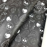 Mono occult outlines Faux leather vinyl fabric. 39x66cm roll