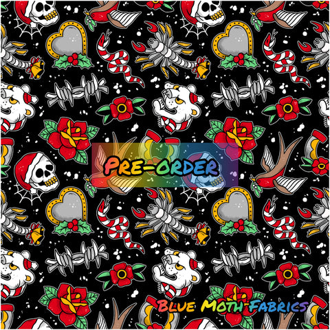 PRE-ORDER. Christmas Tattoos fabric. By METER