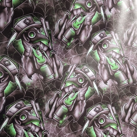 Plague Doctor Green Faux leather / vinyl fabric. 39x66cm roll