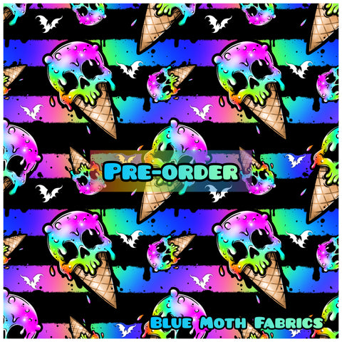 PRE-ORDER. Rainbow Skull Ice-cream fabric. By METER