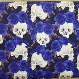 Skulls and blue roses 100% cotton poplin fabric - BlueMothFabrics