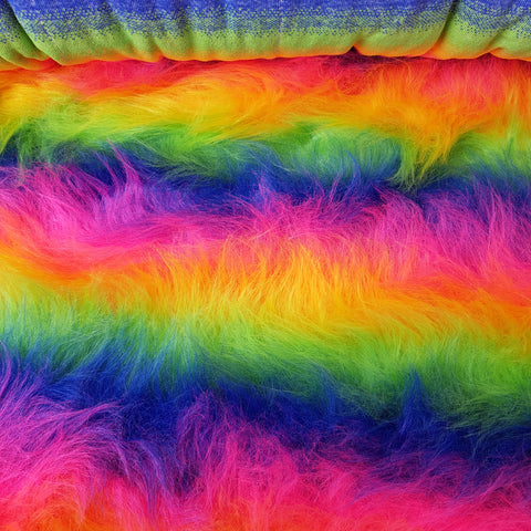 Rainbow Long Pile faux fur fabric SOLD BY 25cm