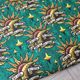 53cm BOLT END.Sun, moon, stars 100% cotton poplin fabric - BlueMothFabrics