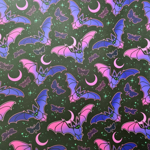 Purple Pink Bats Faux leather / vinyl fabric. 40x66cm roll