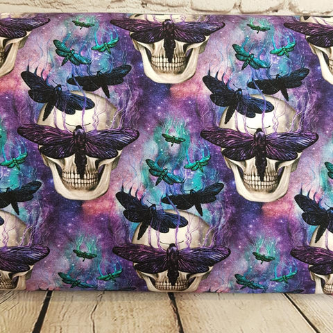 PRE-ORDER. Galaxy Moth Skull fabric. By METER - BlueMothFabrics