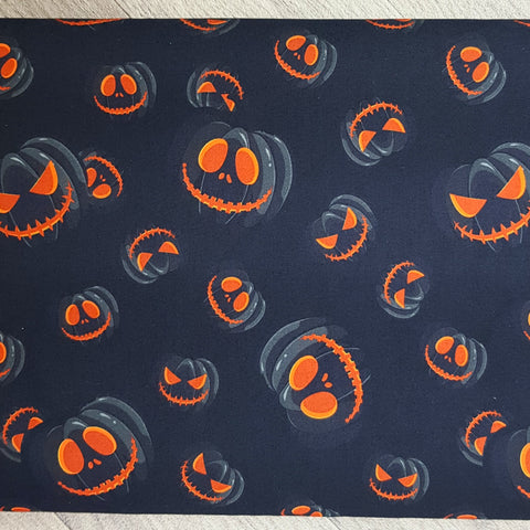 Black pumpkins 100% cotton poplin fabric - BlueMothFabrics