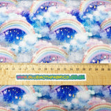 Rainbow clouds blue heavyweight jersey fabric