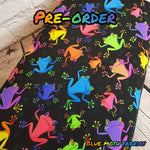 PRE-ORDER. Rainbow Frogs fabric. By METER