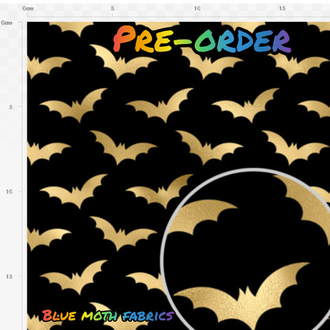 PRE-ORDER. Gold Bats fabric. By METER