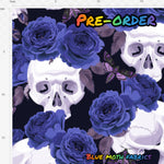 PRE-ORDER. Skulls and blue roses fabric. By METER