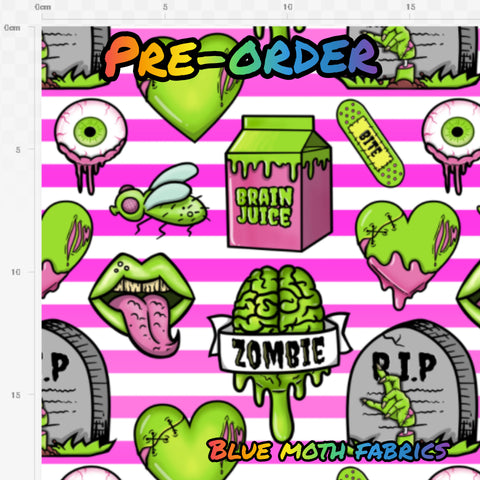 PRE-ORDER. Zombies pink and white fabric. By METER