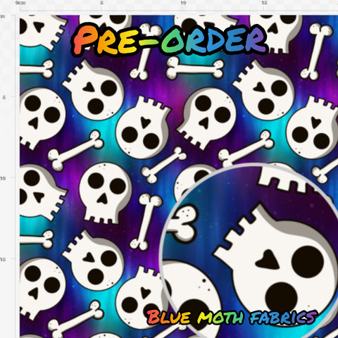 PRE-ORDER. Cute blue skulls fabric. By METER