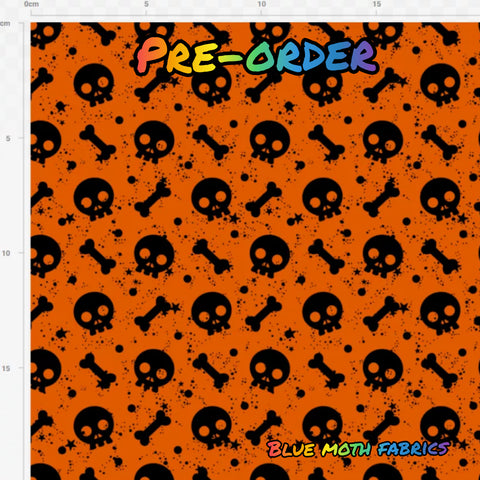 PRE-ORDER. Skulls and bones orange fabric. By METER