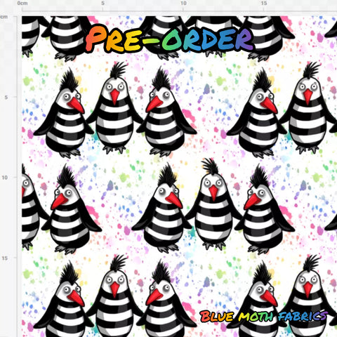 PRE-ORDER. Punk Penguins pastel fabric. By METER