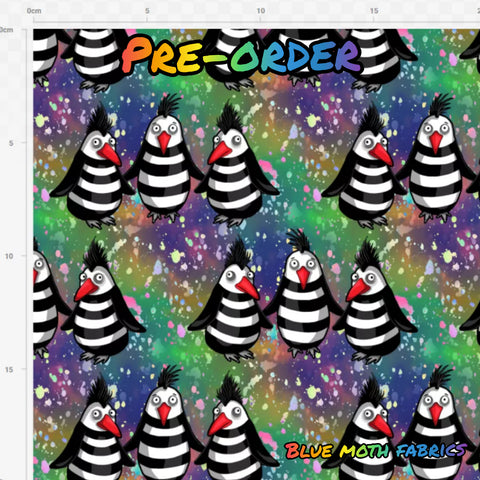 PRE-ORDER. Punk Penguins Bright fabric. By METER