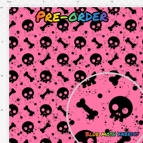 PRE-ORDER. Skulls and bones pink fabric. By METER