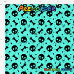 PRE-ORDER. Skulls and bones blue fabric. By METER