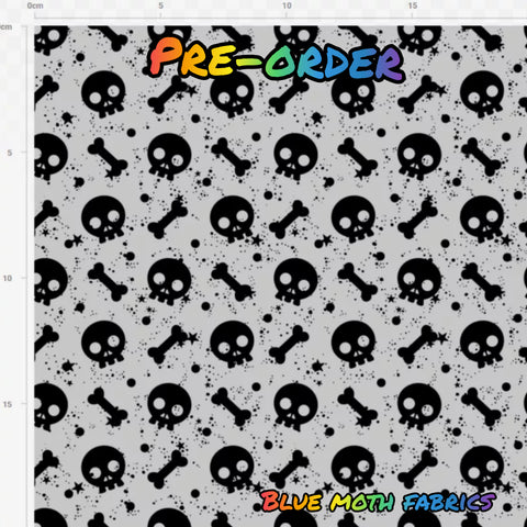 PRE-ORDER. Skulls and bones grey fabric. By METER