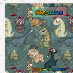 PRE-ORDER. Christmas Dinosaurs vintage green fabric. By METER - BlueMothFabrics