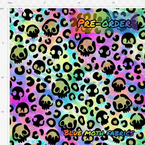PRE-ORDER. Leopard skull rainbow fabric. By METER - BlueMothFabrics